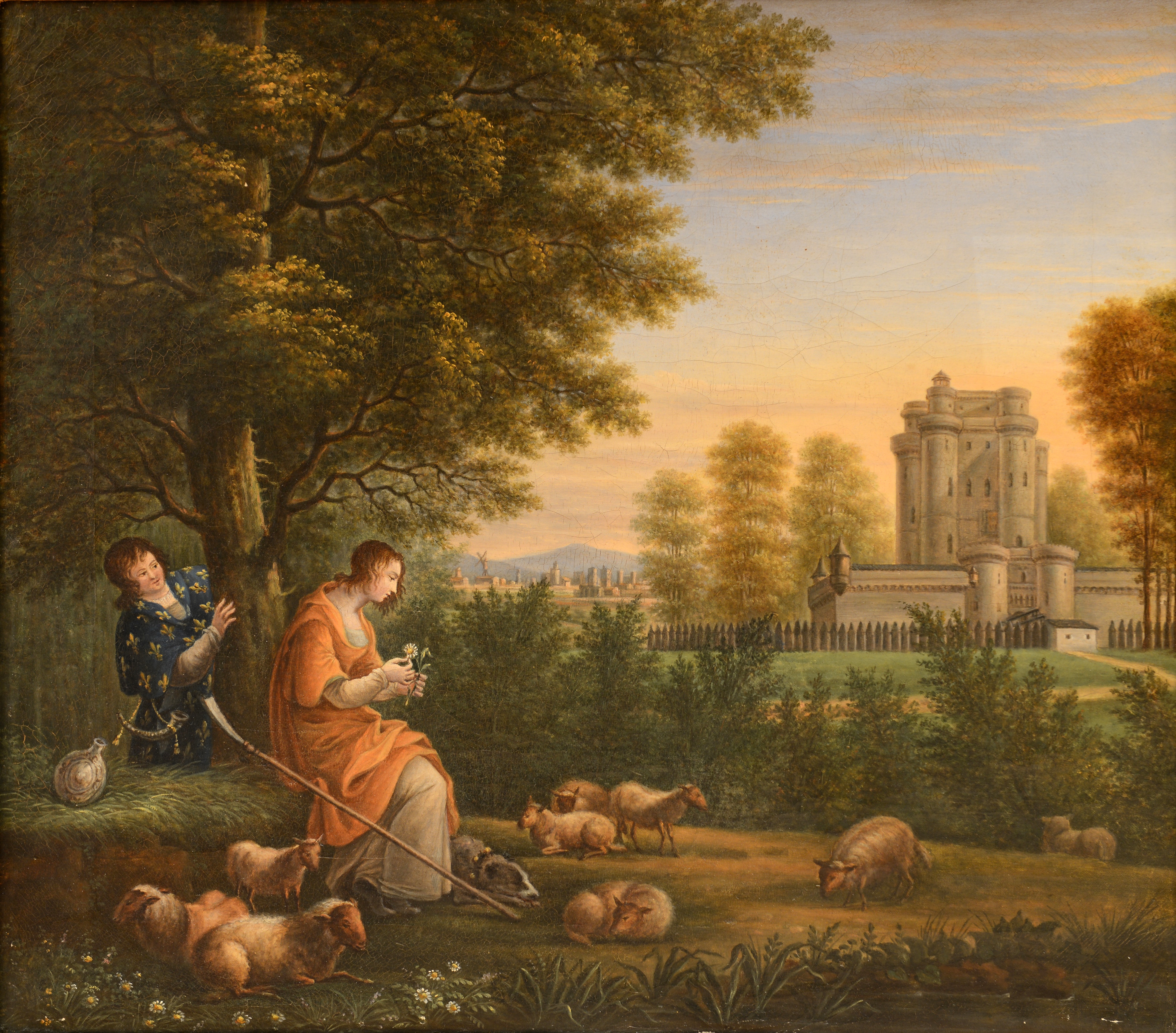 École française, Paysage avec un roi, une bergère et le château de Vincennes, début 19ème s. © Musée de Valence, photo Éric Caillet