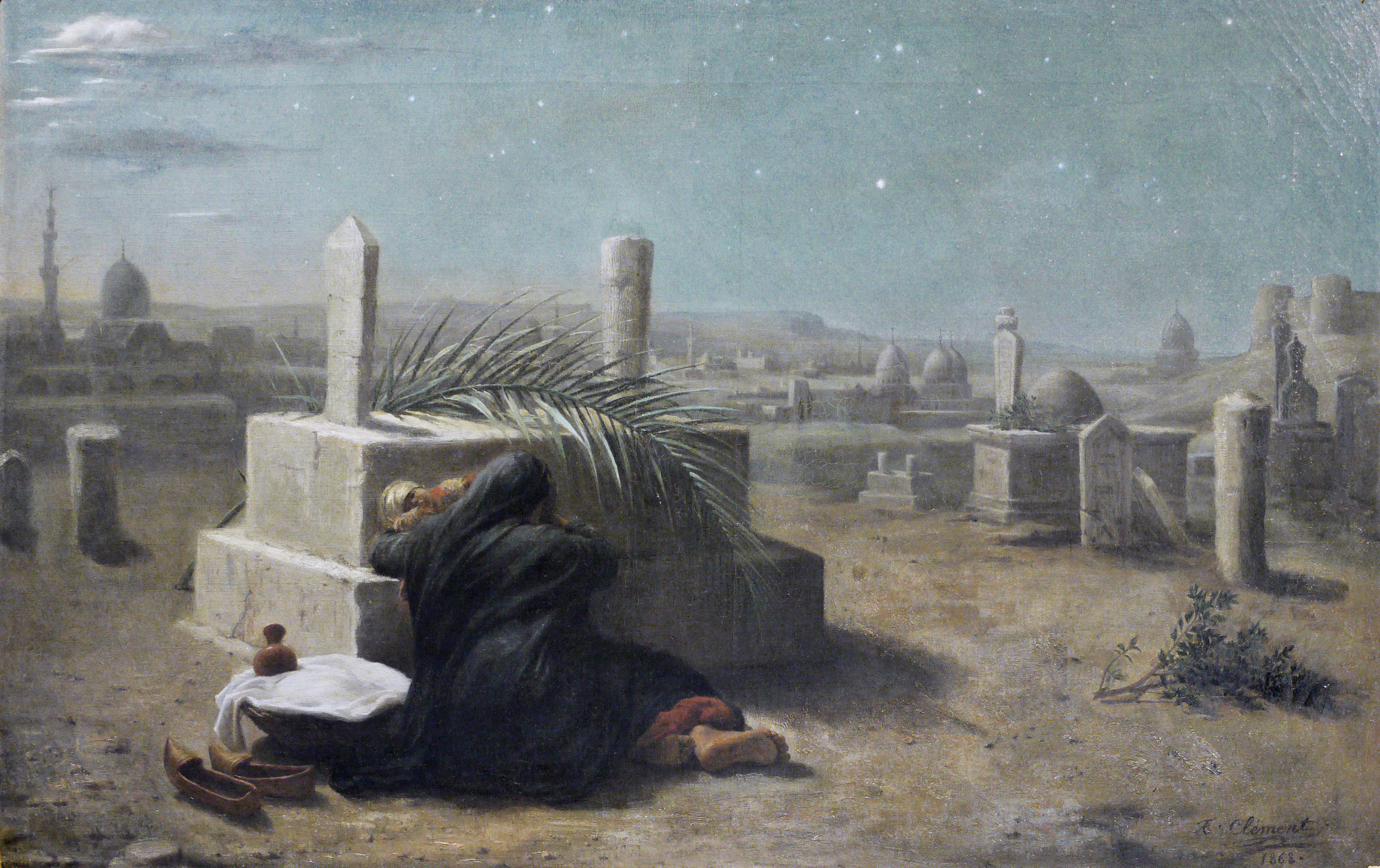 Félix-Auguste Clément, Une veuve fellah au tombeau de son époux, 1868 © Musée de Valence, photographie Béatrice Roussel