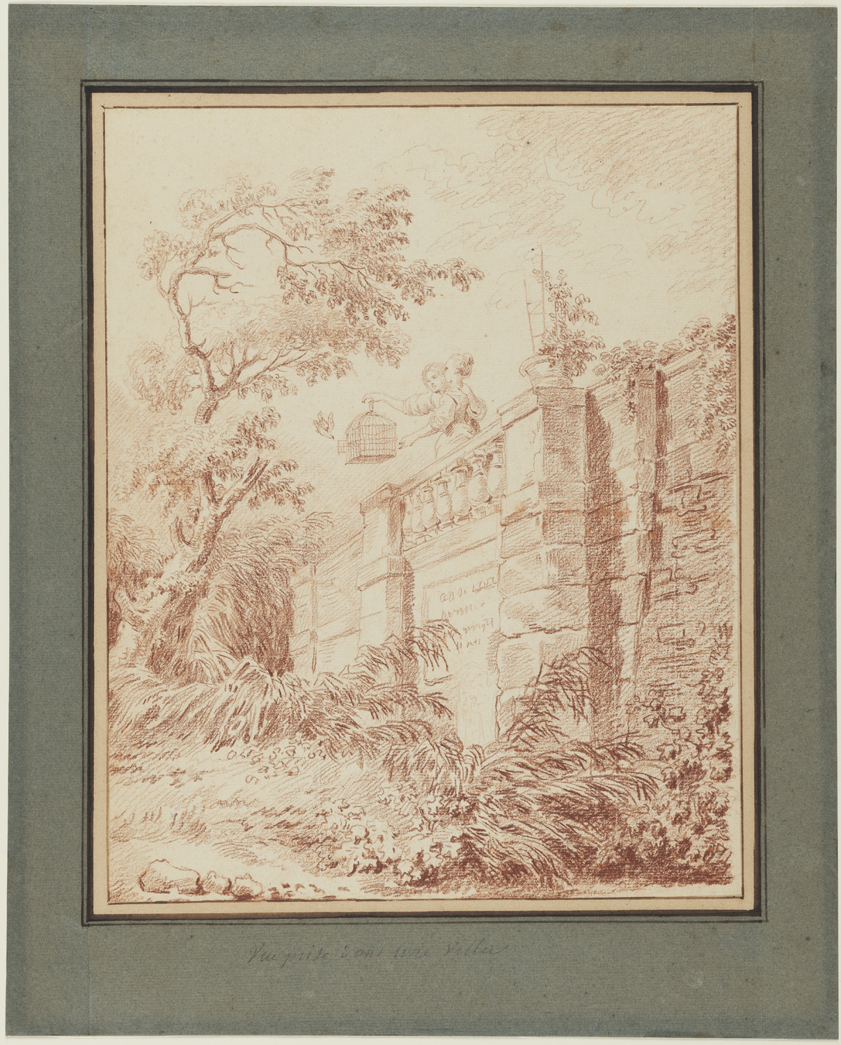 Hubert Robert, L'Oiseau apprivoisé, vers 1780, Sanguine © Musée de Valence, photographie Cédric Prat, Studio L'Œil Ecoute